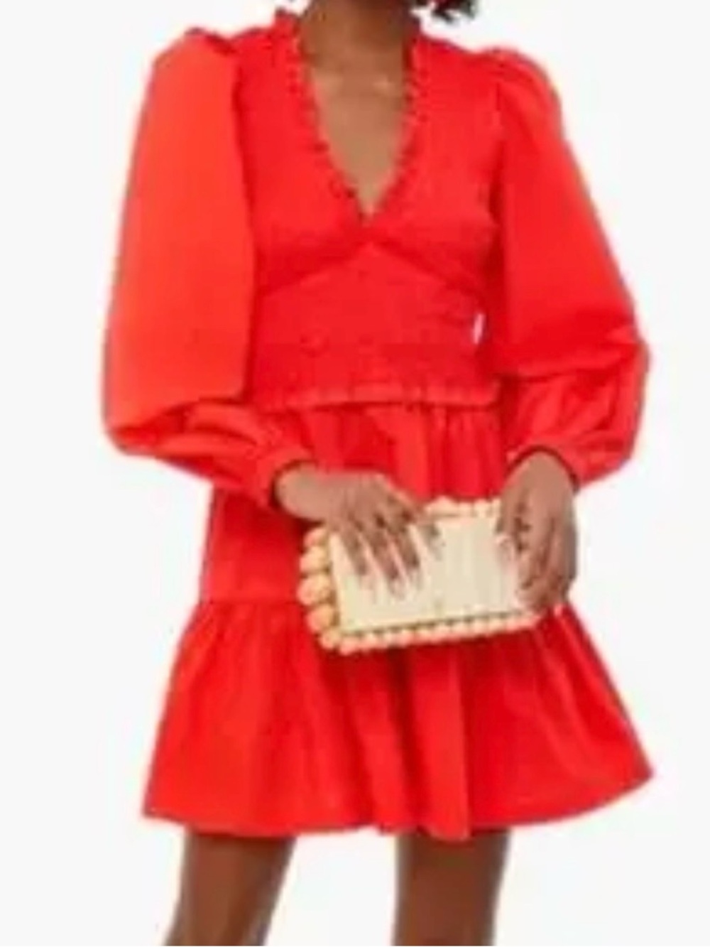 Sea New York Red Smocked Long-Sleeve Mini Dress